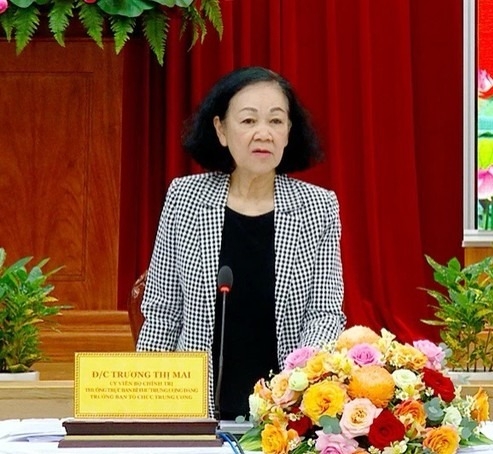 Thường trực Ban Bí thư, Trưởng ban Tổ chức Trung ương Trương Thị Mai phát biểu tại buổi làm việc