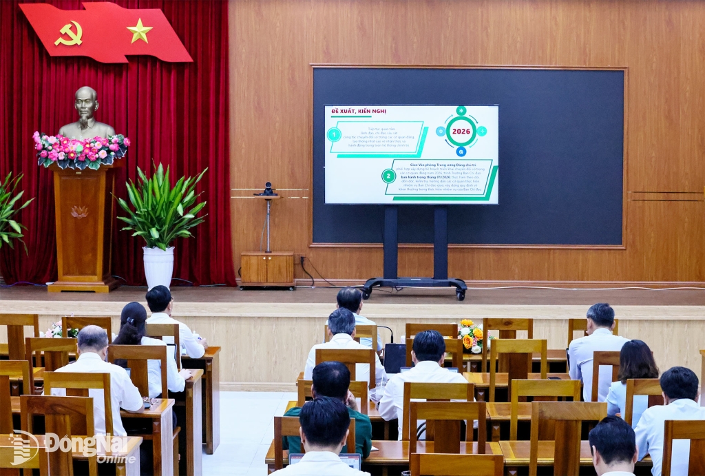 Quang cảnh hội nghị tại điểm cầu hội nghị trực tuyến Đồng Nai. Ảnh: Công Nghĩa